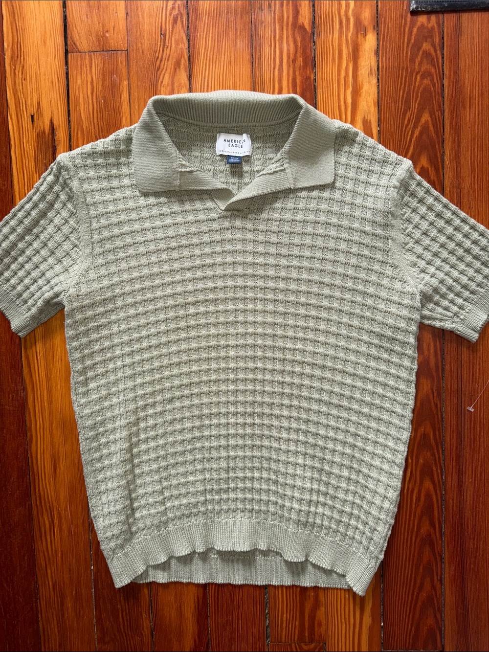 American Eagle Outfitters Sage Green Textured Knit Polo - Men's